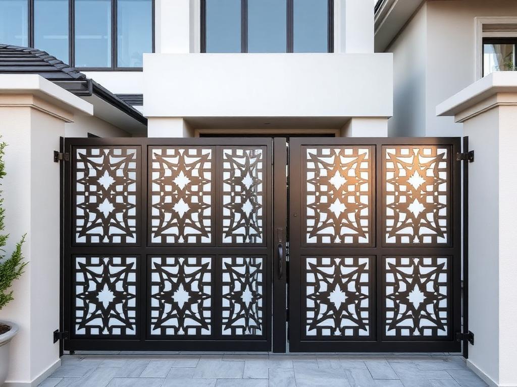 بوابة ألومنيوم مقصوصة بالليزر بنقوش هندسية