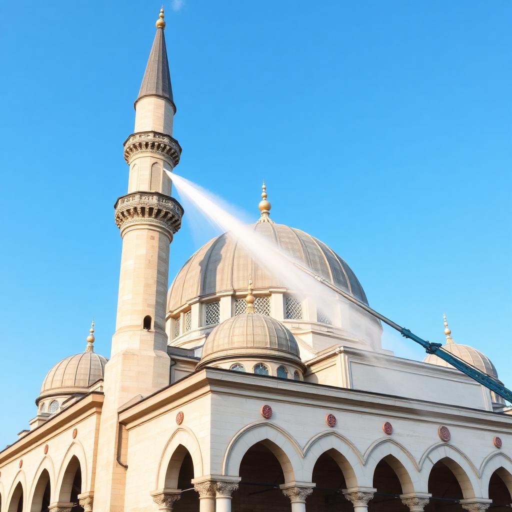 تنظيف واجهة المسجد والمئذنة