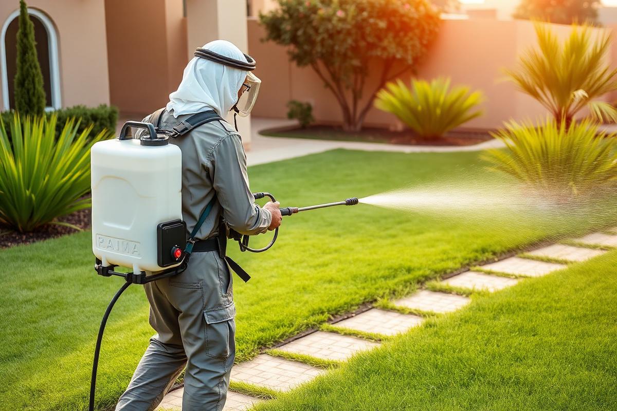 رش مبيدات الناموس بتقنية ULV في حديقة منزلية بمكة